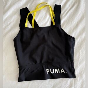 PUMA Black + Yellow Cropped Tank Top size Small